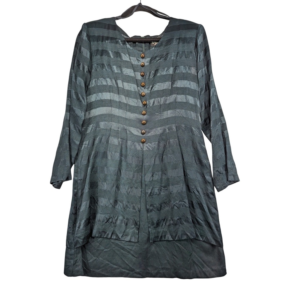 Dawn Joy Fashions Dress Teal Striped Button‎ Front Midi Length Size 11/12